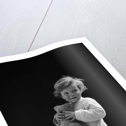 1930s Boy Toddler Holding Teddy Bear by Anonymous