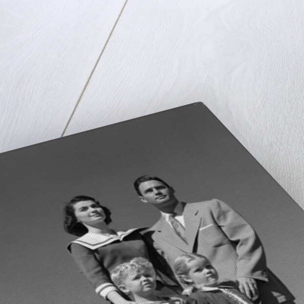 1950s Family Portrait Father Mother Daughter Son Standing Together Outdoor by Anonymous