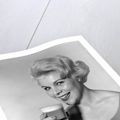 1960s Retro Woman Beer Glass Smile by Anonymous
