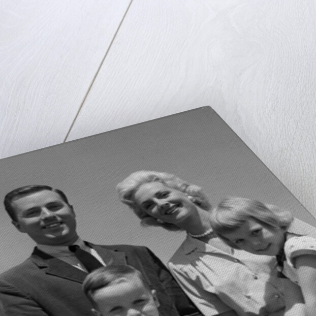 1950s 1960s Portrait Family Father Mother Son Daughter Behind White Fence Outdoor by Anonymous