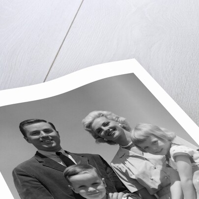 1950s 1960s Portrait Family Father Mother Son Daughter Behind White Fence Outdoor by Anonymous