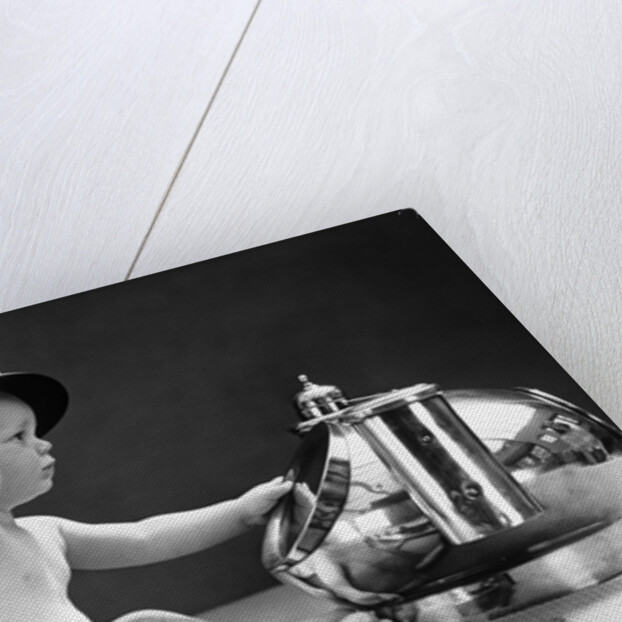 1940s Baby In Diaper With Ship Captain Hat Sextant And Nautical Compass by Anonymous