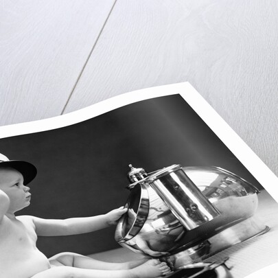 1940s Baby In Diaper With Ship Captain Hat Sextant And Nautical Compass by Anonymous