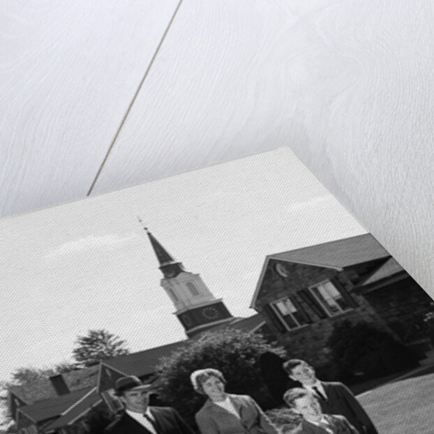 1960s Family Walking From Church On Suburban Sidewalk by Anonymous