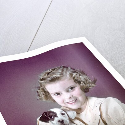 1940s 1950s Girl Holding Spotted Puppy by Anonymous
