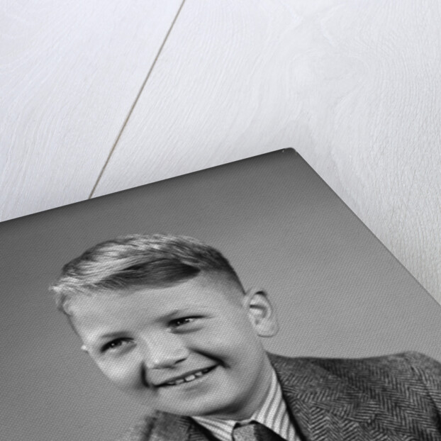 1940s 1950s Boy Portrait Wearing Neck Tie Herringbone Jacket School Photo by Anonymous
