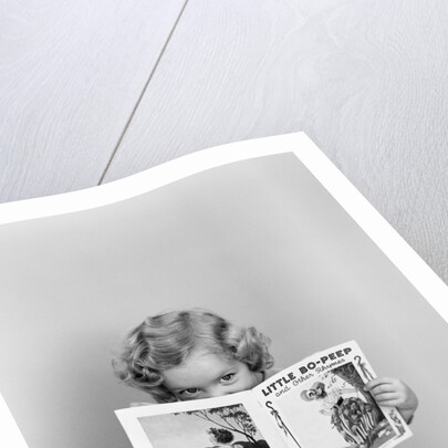 1940s Little Girl Peeking Over Top Of Little Bo-Peep Nursery Rhyme Book by Anonymous