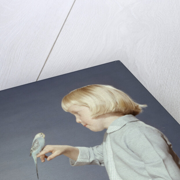 1950s 1960s Girl With Pet Bird Parakeet On Her Finger by Anonymous