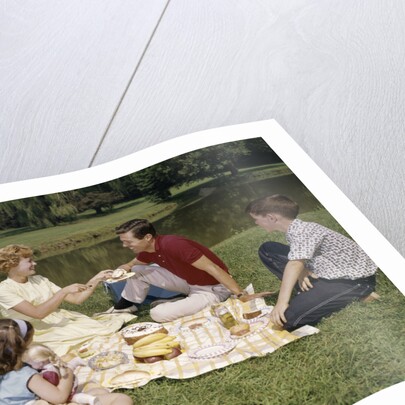 1960s Family Mother Father Daughter And Two Sons Picnicking In Park Outdoor by Anonymous