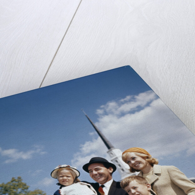 1960s Portrait Family Standing Together In Front Of Church Outdoor by Anonymous