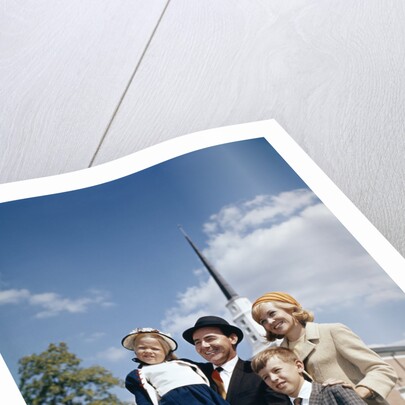 1960s Portrait Family Standing Together In Front Of Church Outdoor by Anonymous