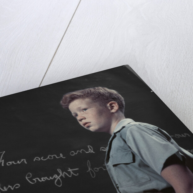 1950s Boy with Freckles At History Class Blackboard Writing Gettysburg Address With Chalk by Anonymous