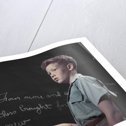 1950s Boy with Freckles At History Class Blackboard Writing Gettysburg Address With Chalk by Anonymous