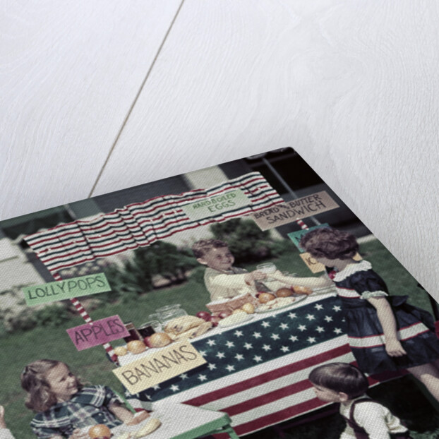 1950s Girls And Boys In Business With A Lemonade And Snack Food Stand On The 4th Of July by Anonymous