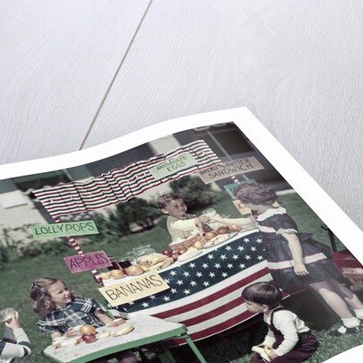 1950s Girls And Boys In Business With A Lemonade And Snack Food Stand On The 4th Of July by Anonymous