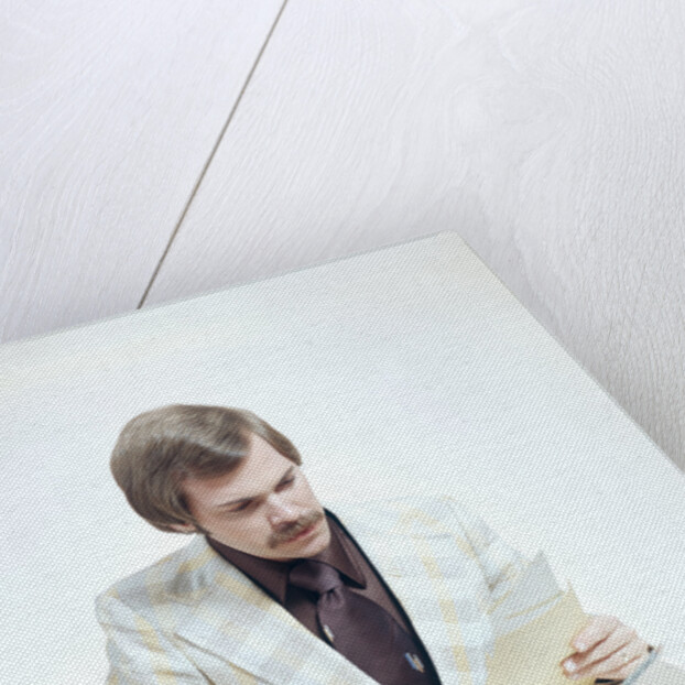 1970s Business Man At Desk Handling Paperwork Office Telephone by Anonymous