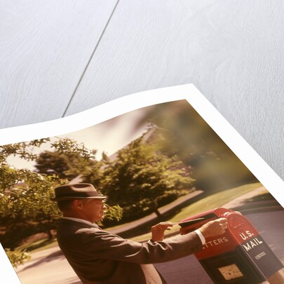1960s Man Business Man Suit Hat Mailing Letter Mailbox Mail Drop Box Post Postal Suburban Street by Anonymous