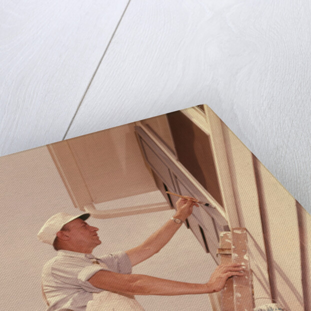 1950s 1960s Man House Painter Up Ladder Painting Window Shutter by Anonymous