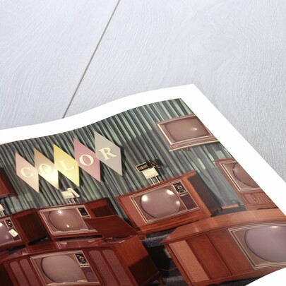 1960s Display Of Color Television Sets For Sale In Department Store by Anonymous