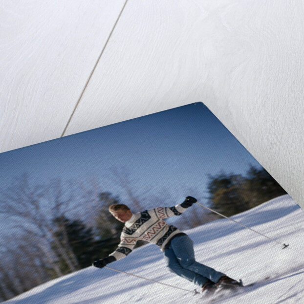 1970s Man In Scandinavian Sweater Downhill Skiing by Anonymous
