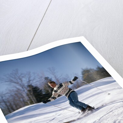 1970s Man In Scandinavian Sweater Downhill Skiing by Anonymous