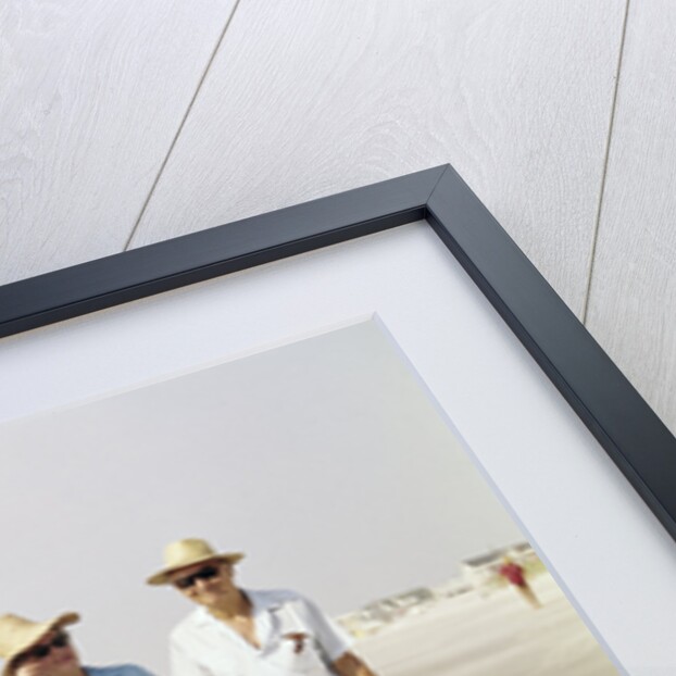 1970s Senior Couple Walking Beach Holding Hands Wearing Straw Hats by Anonymous