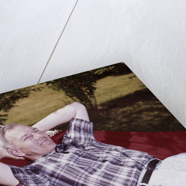 1960s Older Man Lying In Hammock In Backyard Retired Lifestyle Leisure by Anonymous