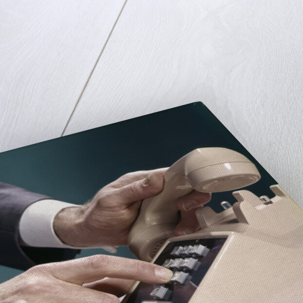 1960s 1970s Man Hands Businessman Salesman Dialing Touch Tone Telephone by Anonymous