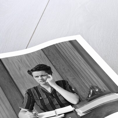 1940s Worried Woman Businesswoman Executive At Desk Thinking by Anonymous
