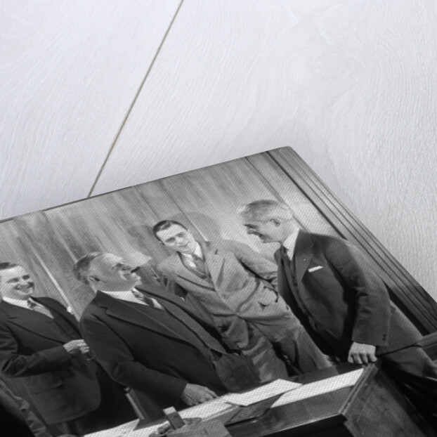 1930s Office Group Four Men One Woman Boss Smoking Cigar Talking Meeting Fifth Man by Anonymous