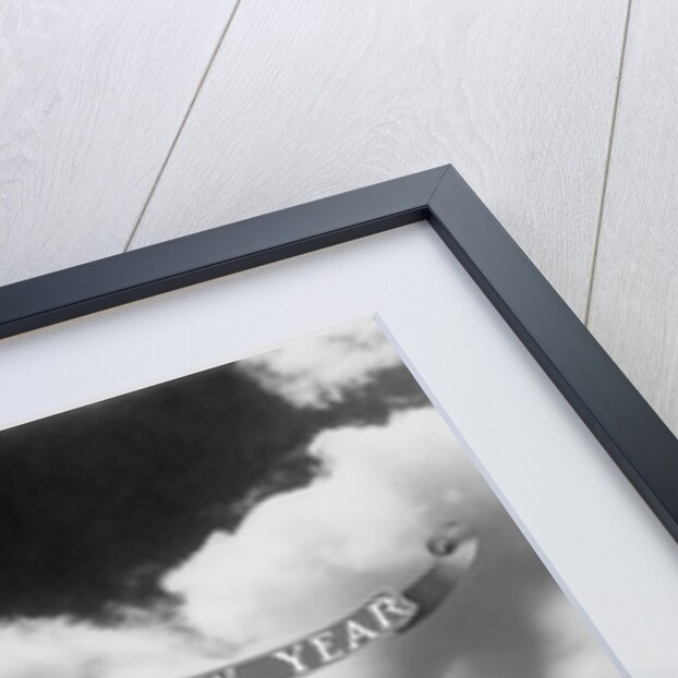 1930s Montage Baby Sitting On Top Of The World Earth Globe In Clouds Holding Happy New Year Banner by Anonymous