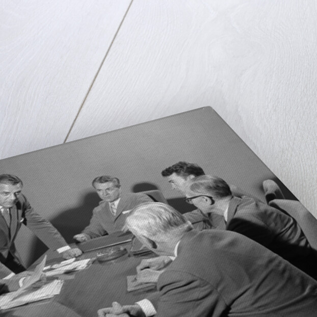 1950s Six Businessmen Executives Around A Conference Table Talking by Anonymous