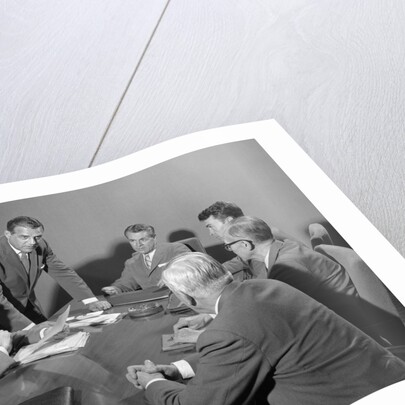 1950s Six Businessmen Executives Around A Conference Table Talking by Anonymous