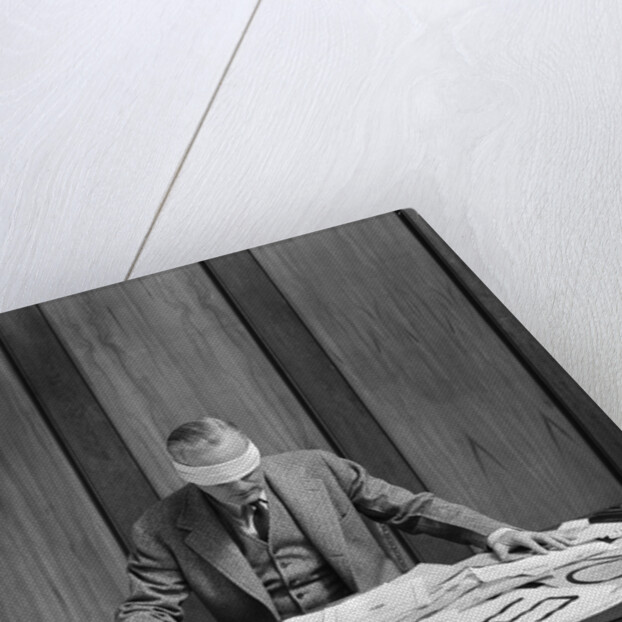 1940s Blindfolded Man In Office Post War Sign On Desk by Anonymous