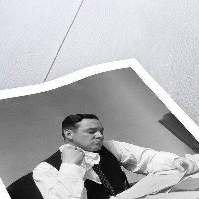 1930s Man At Desk In Office Wiping Neck With Handkerchief by Anonymous