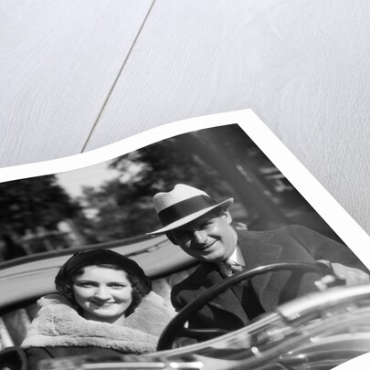 1930s Family Portrait Man Father Woman Mother Boy Son Riding In Convertible Automobile by Anonymous