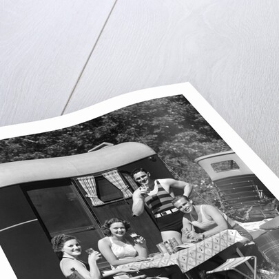 1940 1940s Men Women Couples Camping Trailer Picnic Vacation Lunch by Anonymous