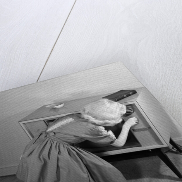 1960s Little Girl Turning On Television Set by Anonymous