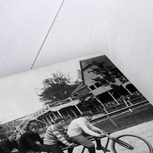 1890s 1900s 4 Men Riding Racing Quadricycle Four Seat Bicycle by Anonymous