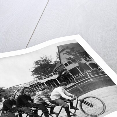 1890s 1900s 4 Men Riding Racing Quadricycle Four Seat Bicycle by Anonymous