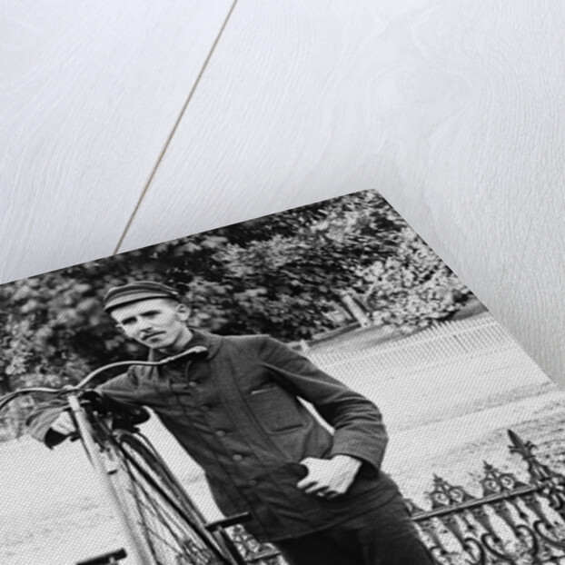 1880s 1890s Man Called Wheelman Next To High Wheel Ratchet Drive Bicycle by Anonymous