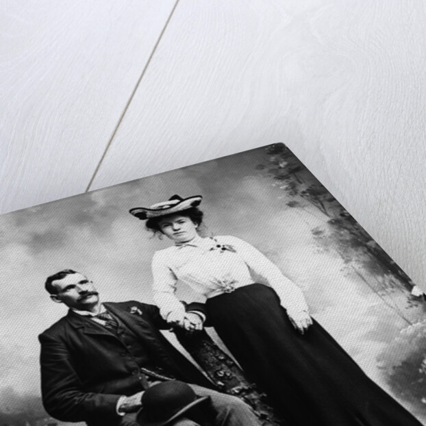 1890s 1900 Portrait Serious Couple Holding Hands Together In Rustic Studio Setting by Anonymous