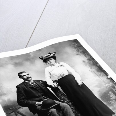 1890s 1900 Portrait Serious Couple Holding Hands Together In Rustic Studio Setting by Anonymous