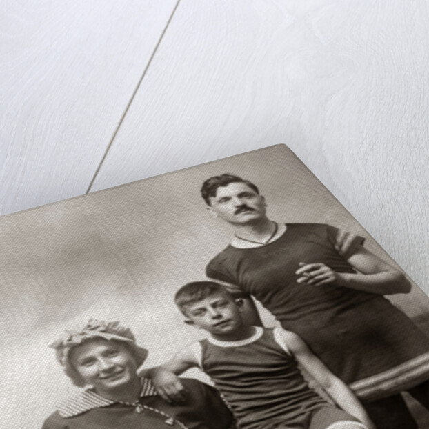1890s 1900s Family Wearing Antique Bathing Suits In Seashore Studio by Anonymous