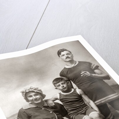 1890s 1900s Family Wearing Antique Bathing Suits In Seashore Studio by Anonymous