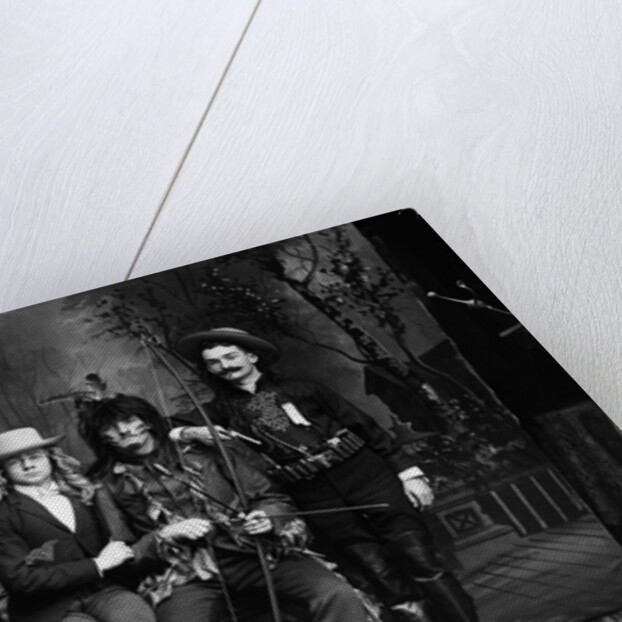 1890s 1900 Portrait Five Men Actors In Various Costumes Against Painted Studio Backdrop by Anonymous