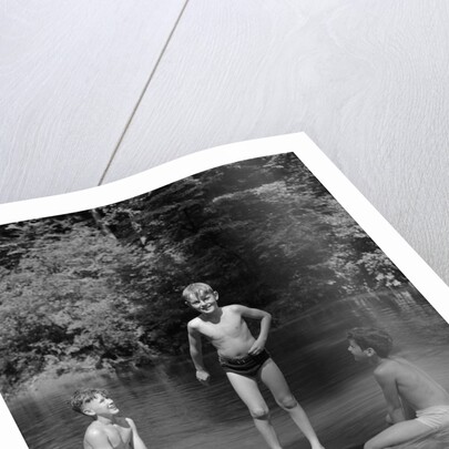 1940s Three Boys Outdoor In Swimming Hole by Anonymous