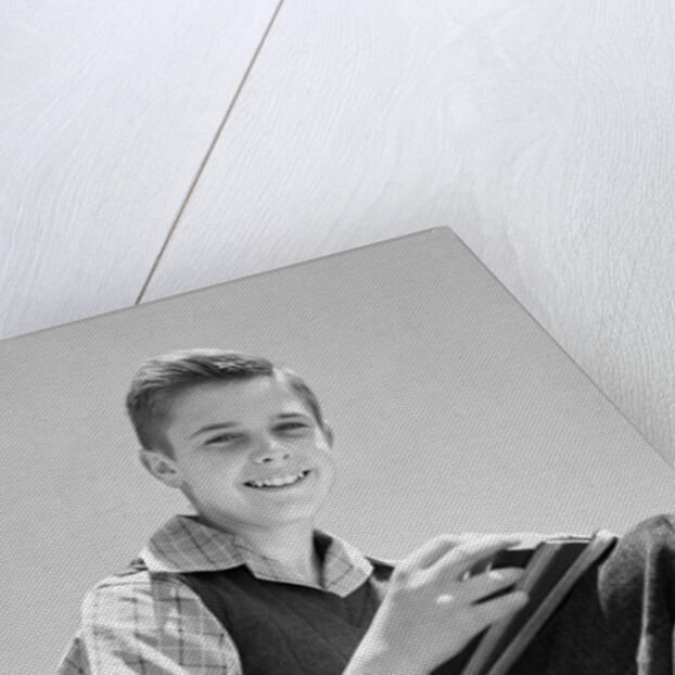 1930s 1940s Teenage Boy Sitting Holding School Notebooks by Anonymous
