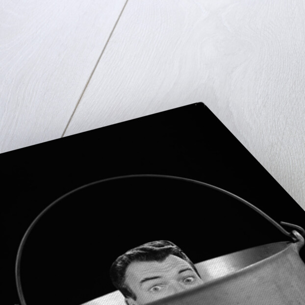 1950s 1960s Symbolic Montage Portrait Man In The Soup Looking Wide Eyed From Inside The Kettle by Anonymous