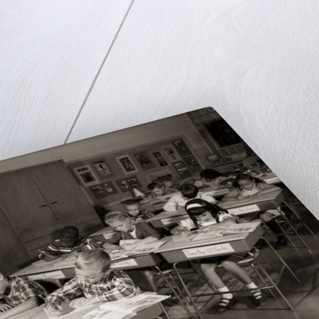 1960s Elementary Classroom Children At Desks Writing Studying by Anonymous